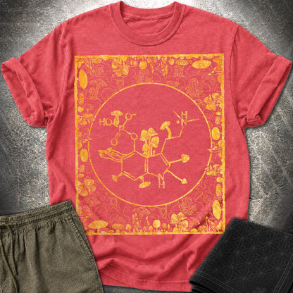 Psilocybin Molecule Mushroom Frame - Psilocybin Molecule Mushroom Frame  T-Shirt - Heather Red