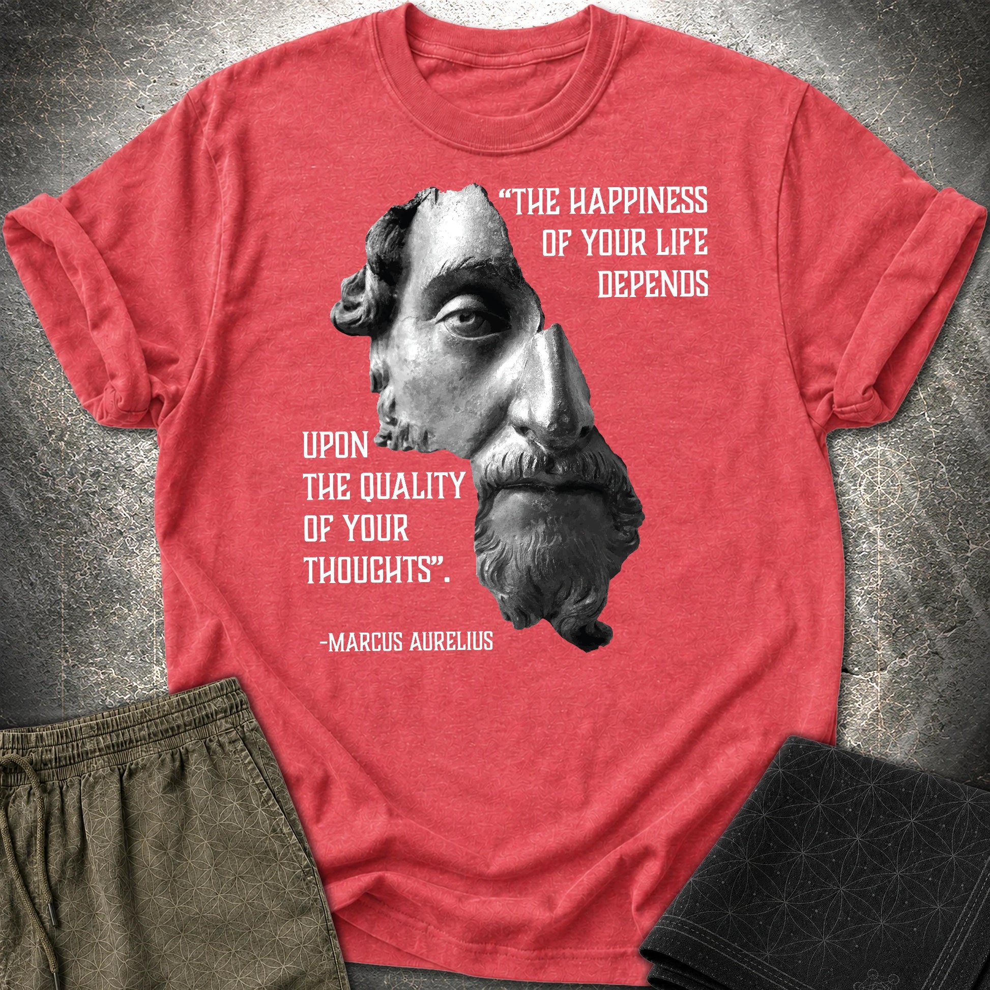Marcus Aurelius Happiness T-Shirt - Marcus Aurelius Happiness T-Shirt - Heather Red
