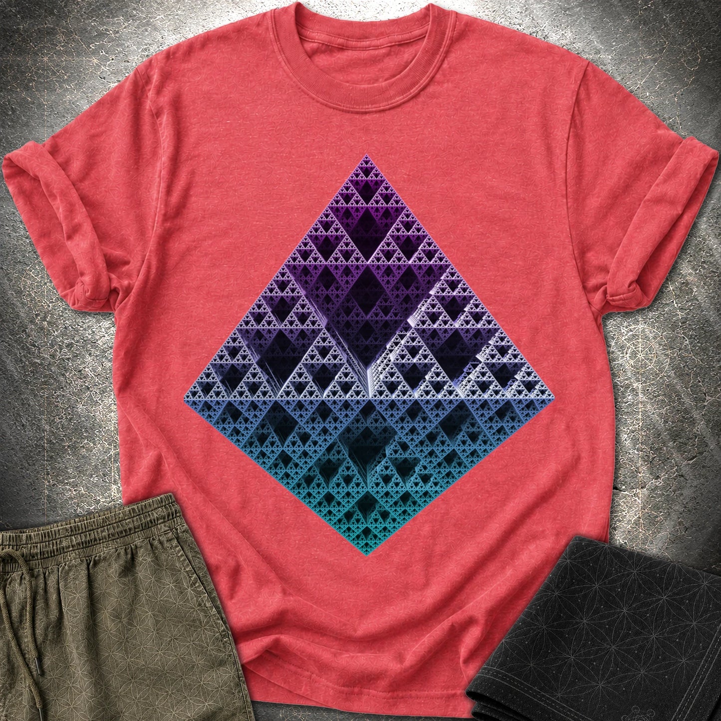 Sierpinski 3D Fractal T-Shirt - Sierpinski 3D Fractal T-Shirt - Heather Red