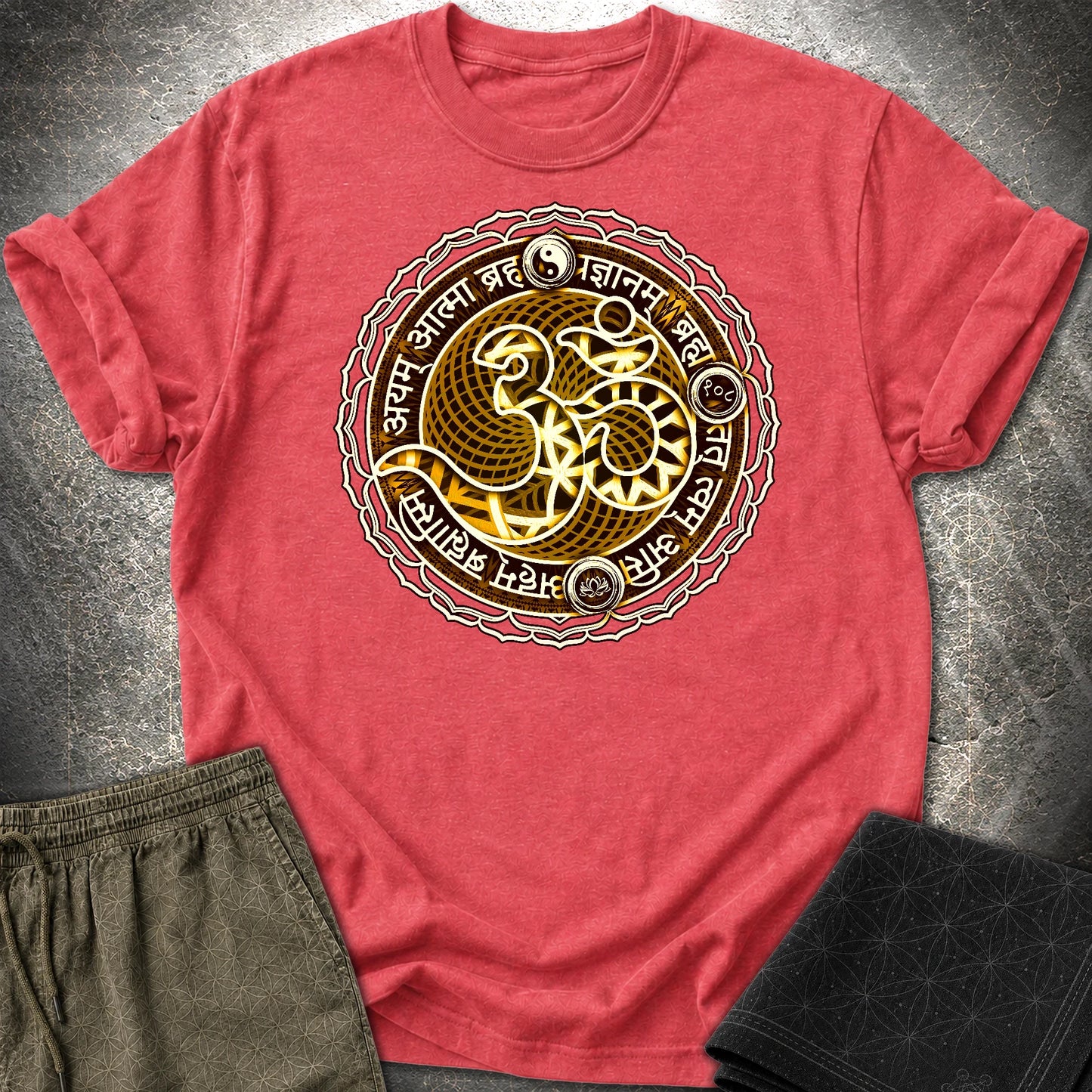Ohm Sacred Sanskrit T-Shirt - Ohm Sacred Sanskrit T-Shirt - Heather Red