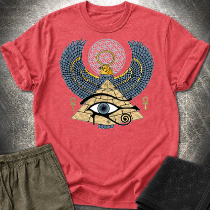 Horus Flower Of Life Egypt T-Shirt - Horus Flower Of Life Egypt T-Shirt - Heather Red