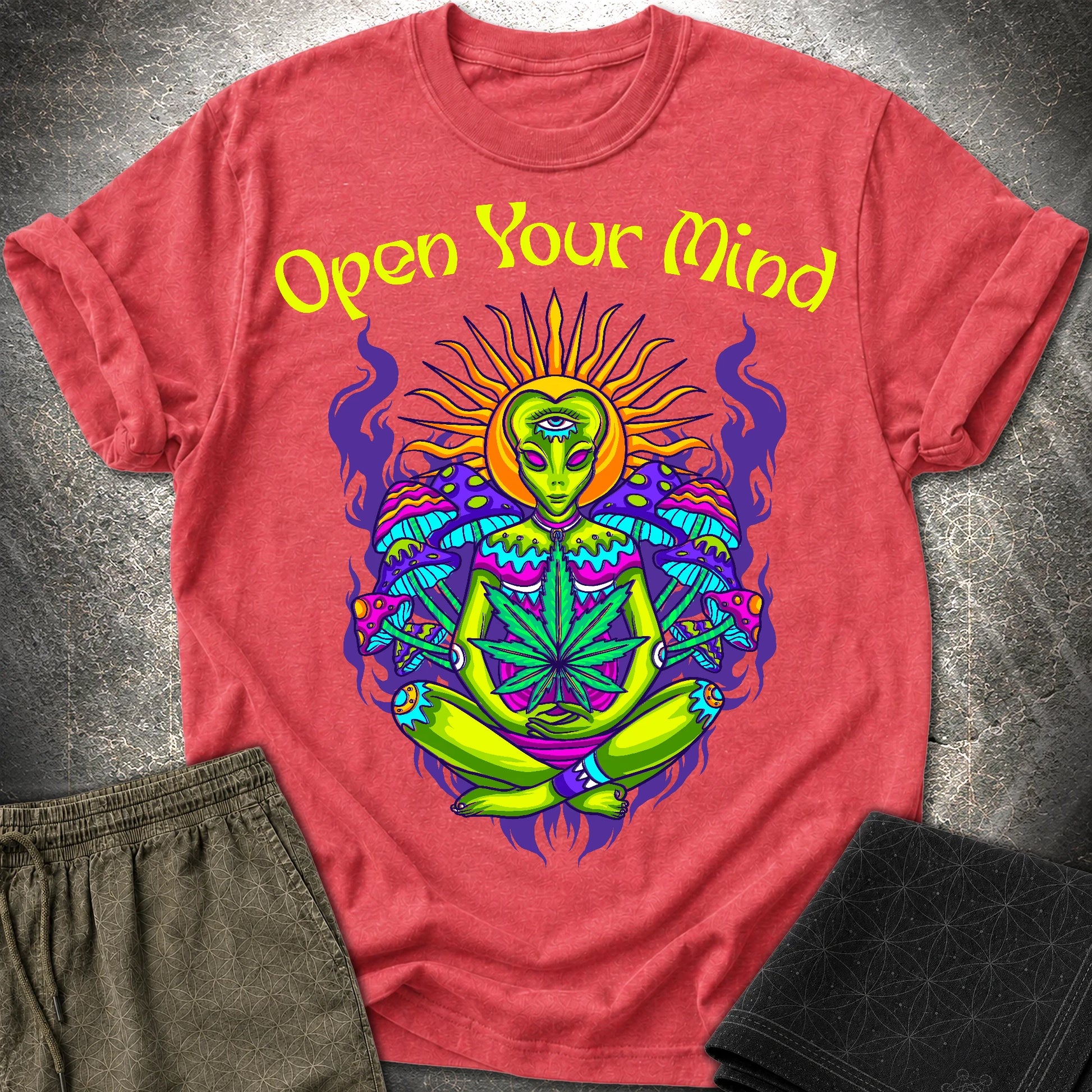 Open Your Mind Alien T-Shirt - Open Your Mind Alien T-Shirt - Heather Red