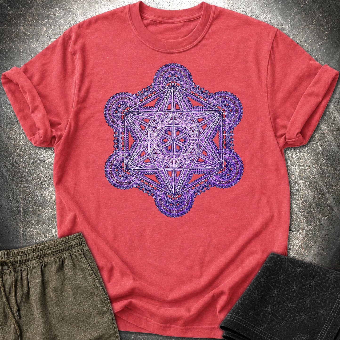 Intricate Metatron's Cube T-Shirt - Intricate Metatron's Cube T-Shirt - Heather Red