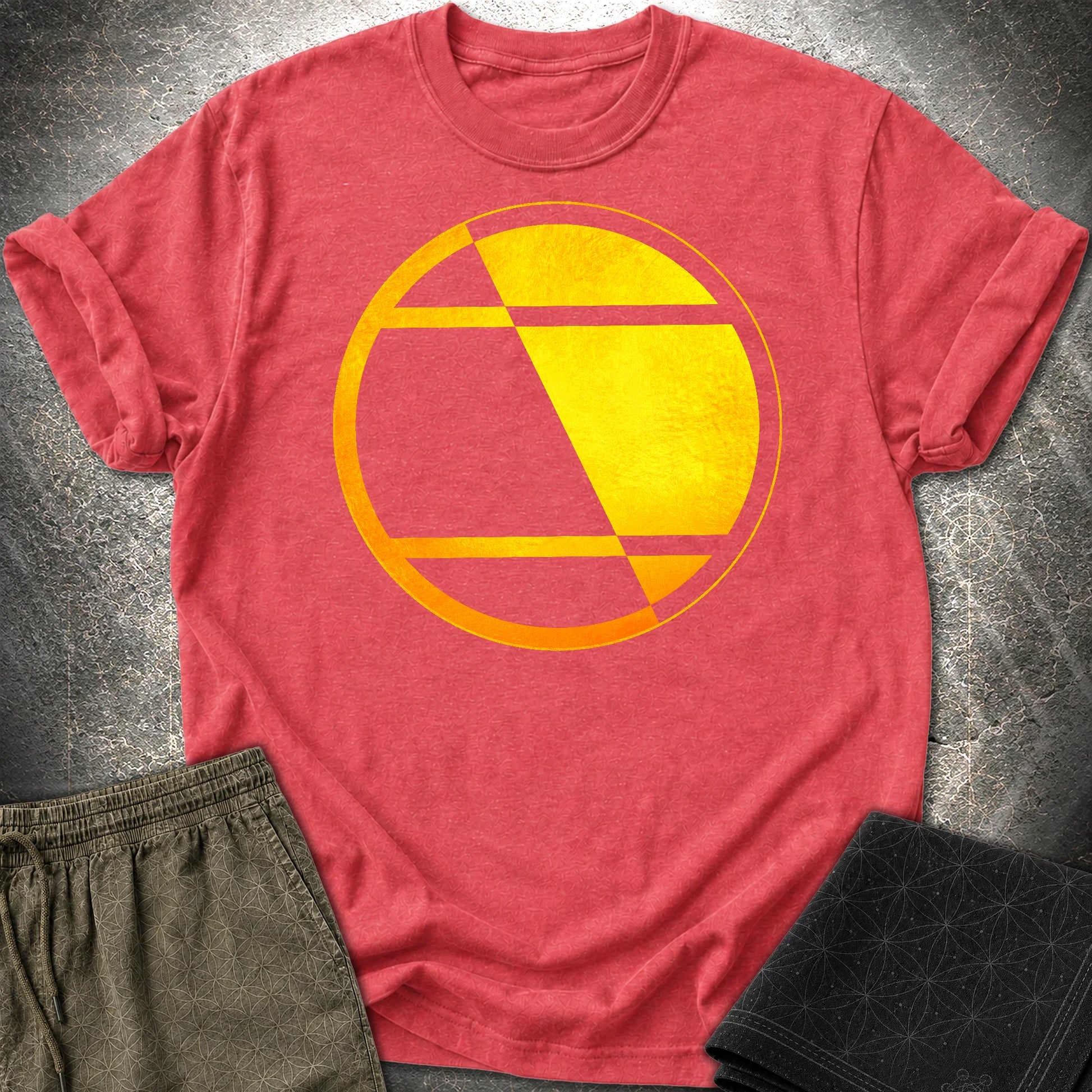 Crop Circle Orange Gold T-Shirt - Crop Circle Orange Gold T-Shirt - Heather Red