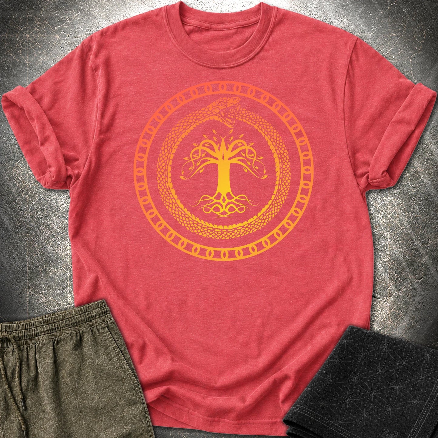 Ouroboros Tree Of Life Unisex T-Shirt - Ouroboros Tree Of Life Unisex T-Shirt - Heather Red