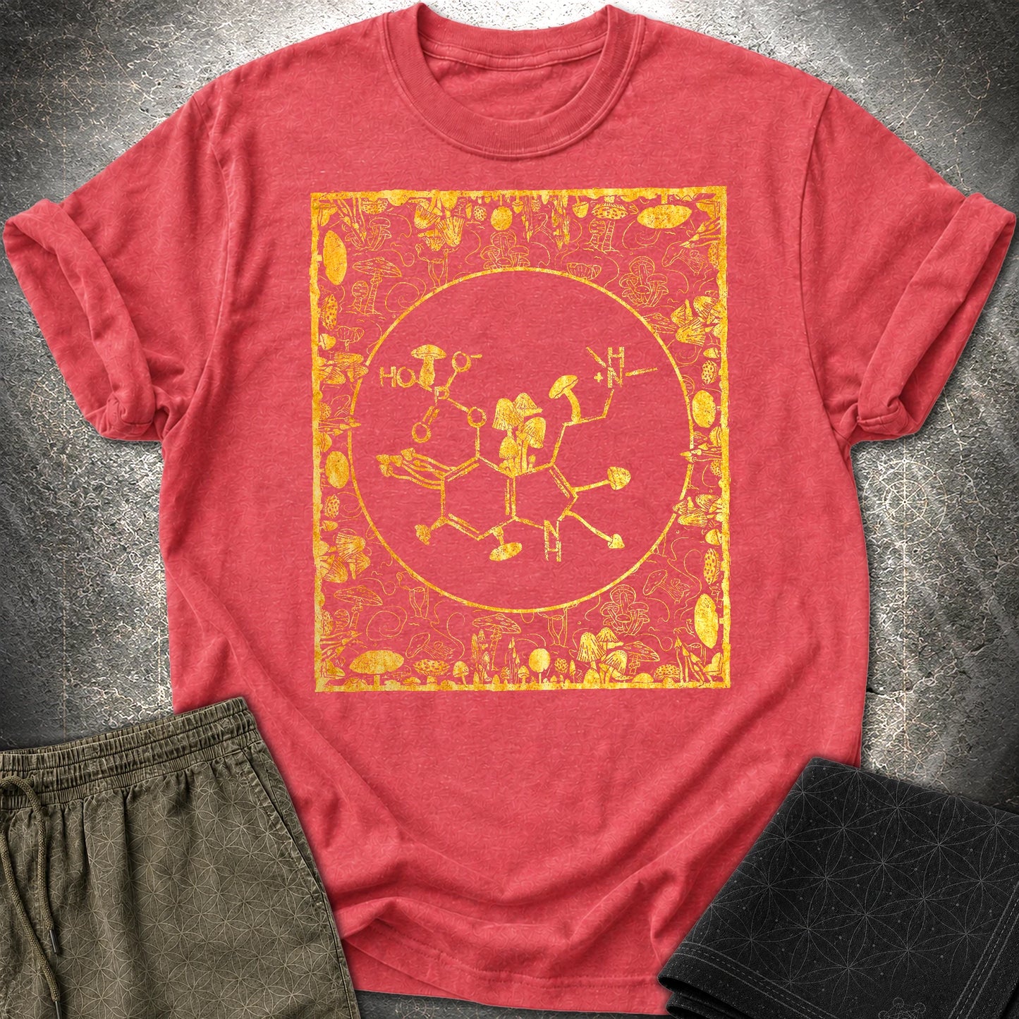 Psilocybin Molecule Mushroom Frame T-Shirt - Psilocybin Molecule Mushroom Frame  T-Shirt - Heather Red