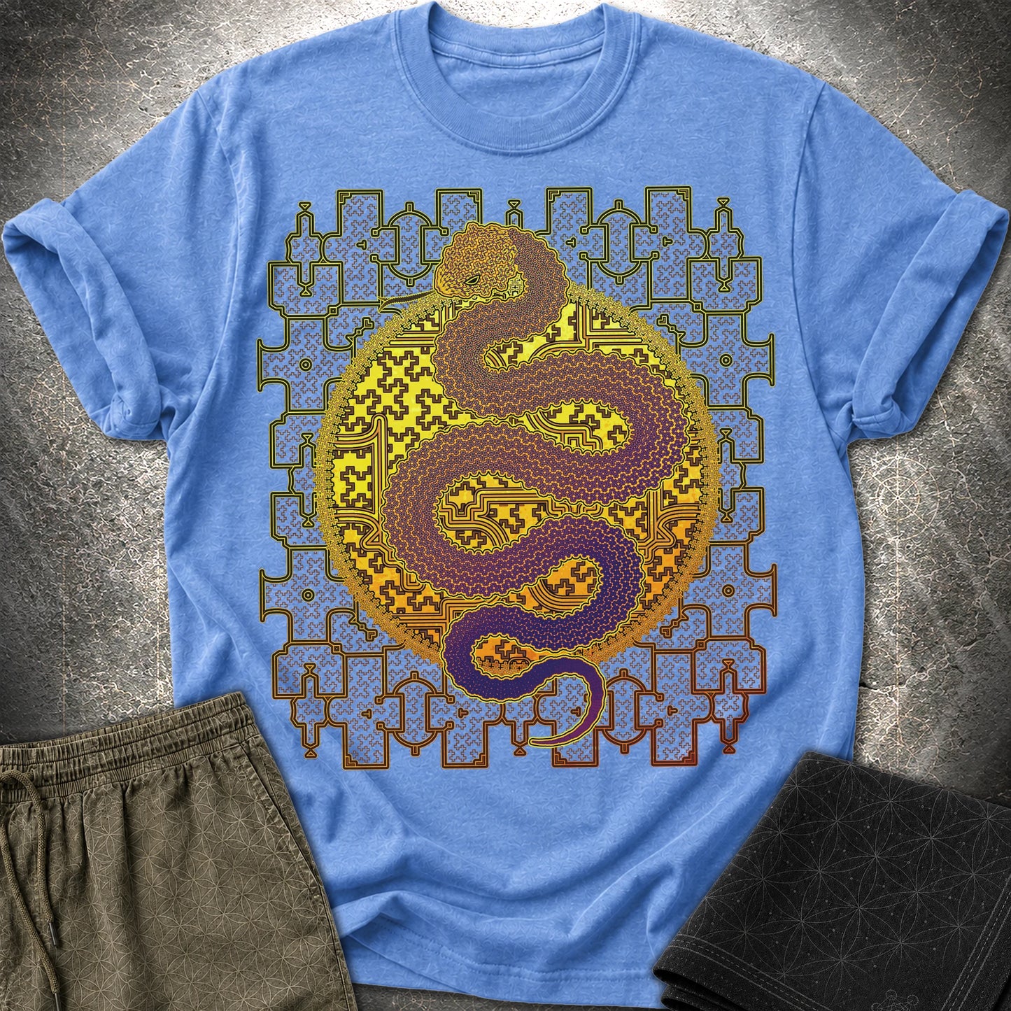 Shipibo Kene Cosmic Snake - Shipibo Kene Cosmic Snake T-Shirt - Heather Royal