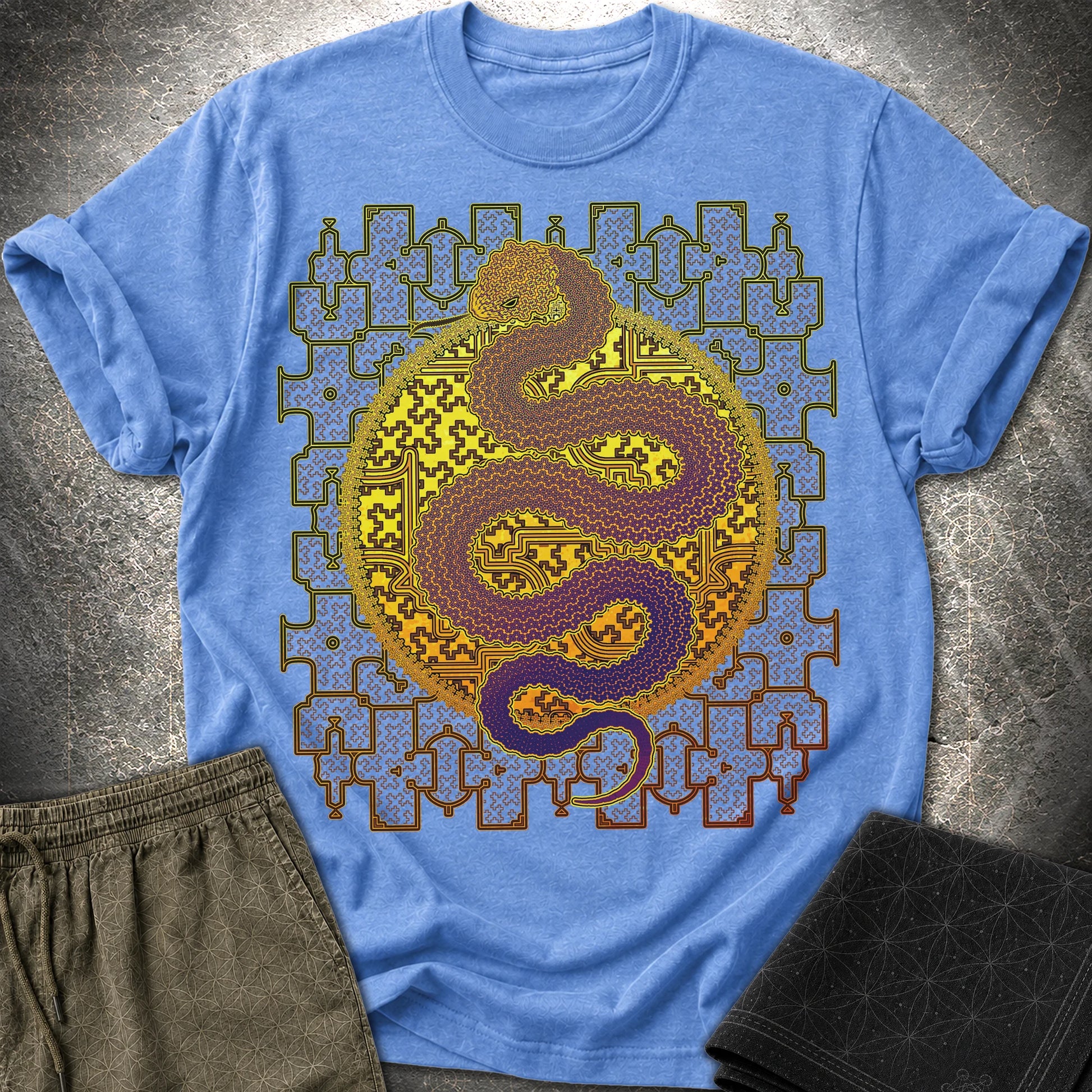 Shipibo Kene Cosmic Snake - Shipibo Kene Cosmic Snake T-Shirt - Heather Royal
