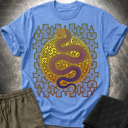 Shipibo Kene Cosmic Snake - Shipibo Kene Cosmic Snake T-Shirt - Heather Royal