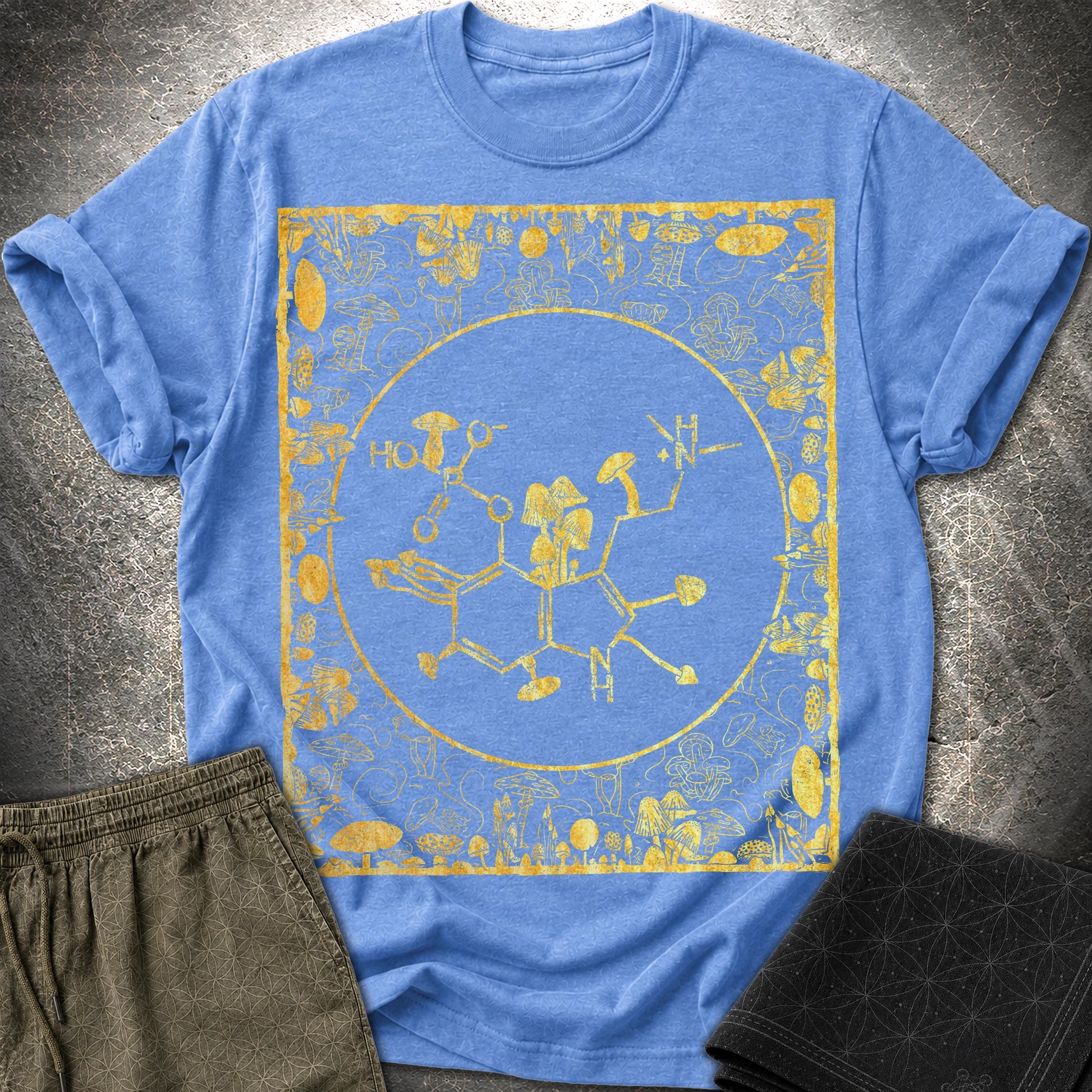 Psilocybin Molecule Mushroom Frame - Psilocybin Molecule Mushroom Frame  T-Shirt - Heather Royal