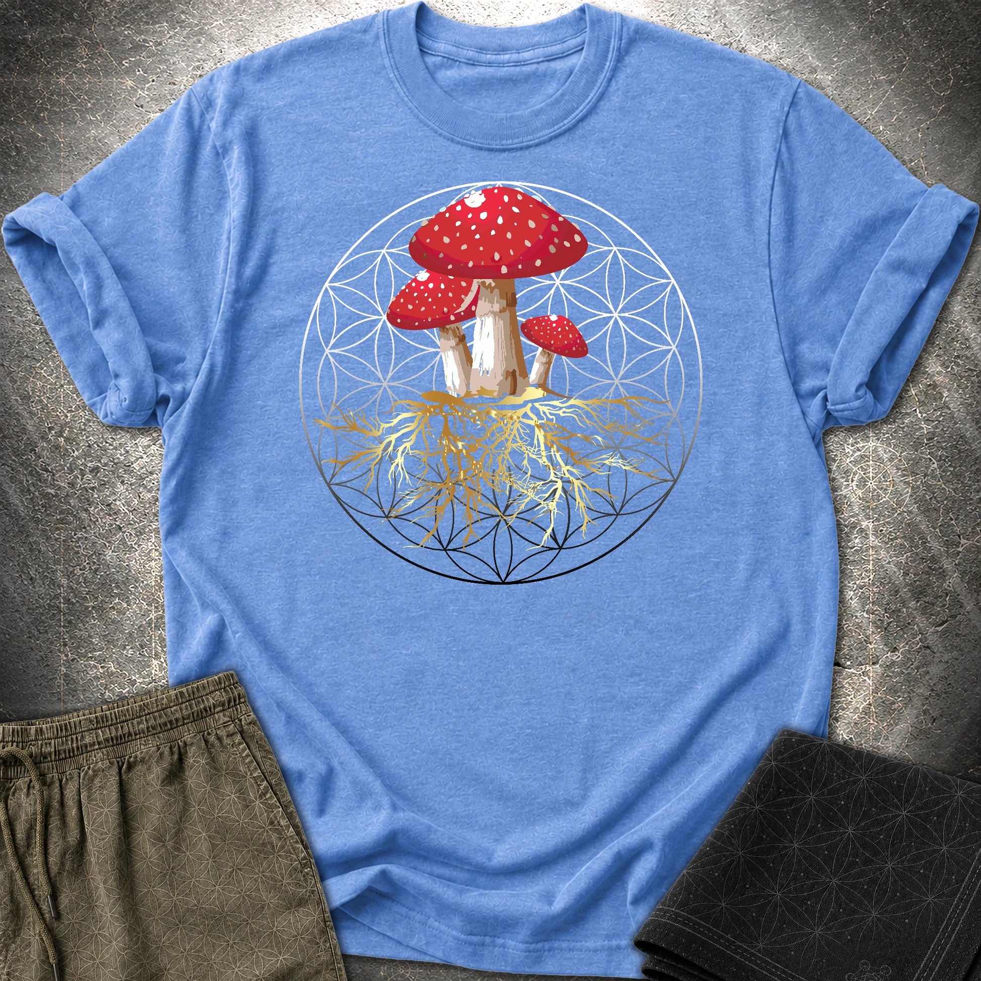 Fly Agaric Flower Of Life T-Shirt - Fly Agaric Flower Of Life T-Shirt - Heather Royal