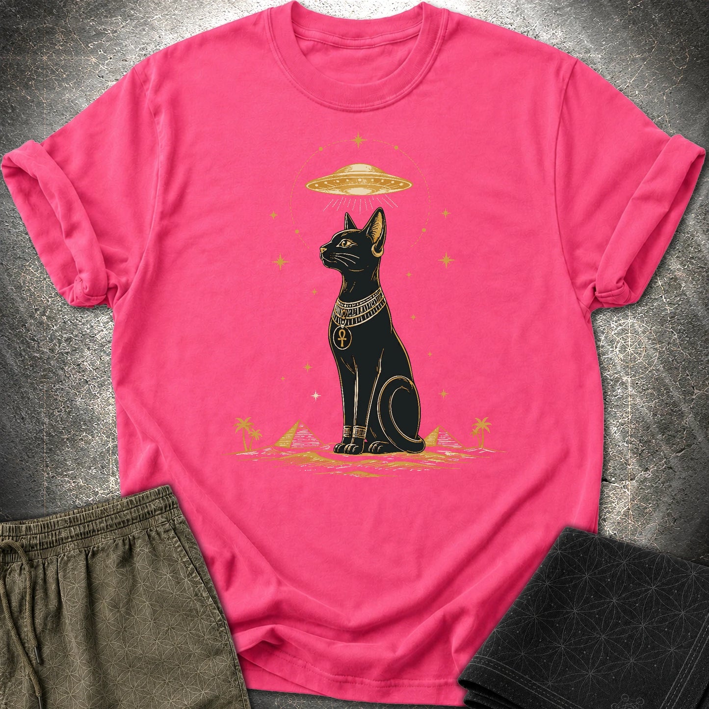 Celestial Cat Beneath the Starship - Celestial Cat Beneath the Starship T-Shirt - Heliconia