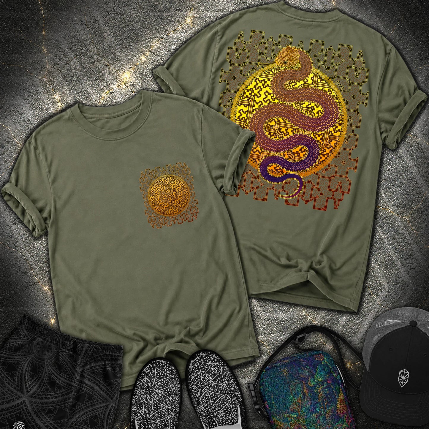 Shipibo Kene Cosmic Snake Comfort 2 Sided T-shirt - Shipibo Kene Cosmic Snake Comfort 2 Sided T-shirt - Hemp