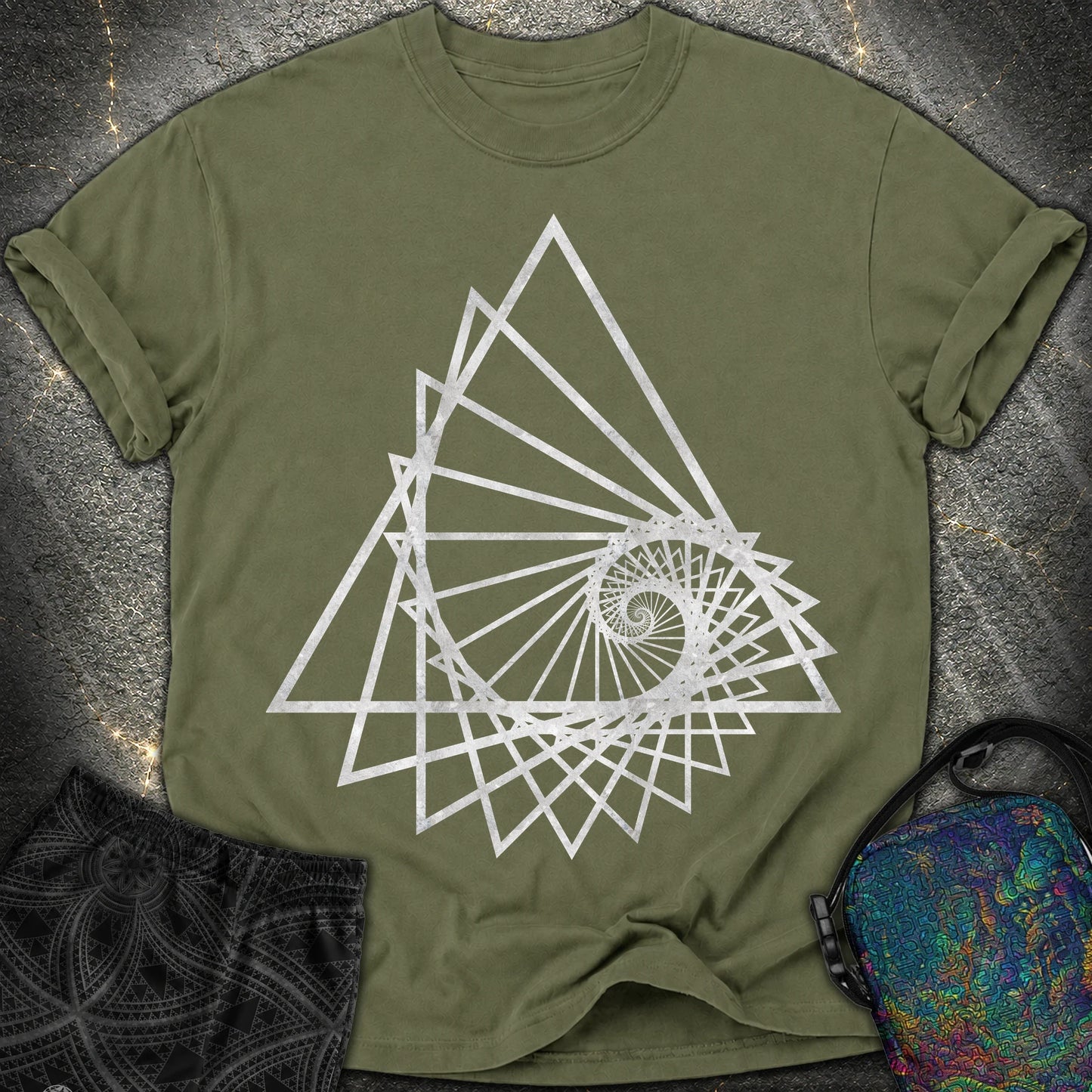 Spiralling Triangle Geometric T-Shirt - Spiralling Triangle Geometric Comfort T-Shirt - Hemp