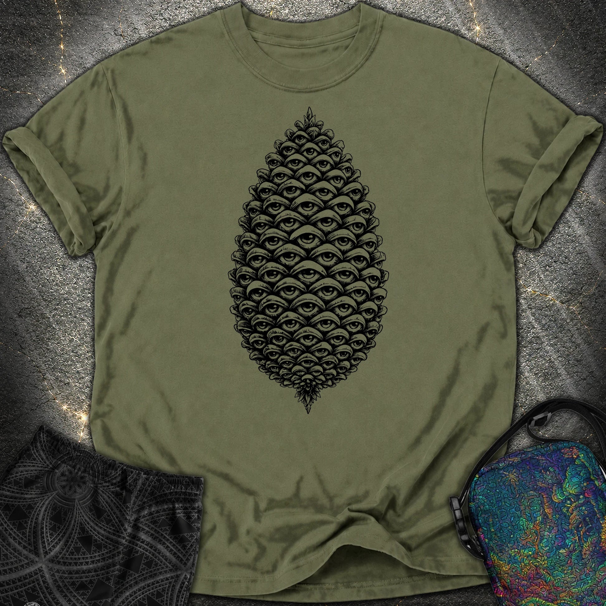 All Seeing Pinecone Black Comfort T-Shirt - All Seeing Pinecone Black Comfort T-Shirt - Hemp