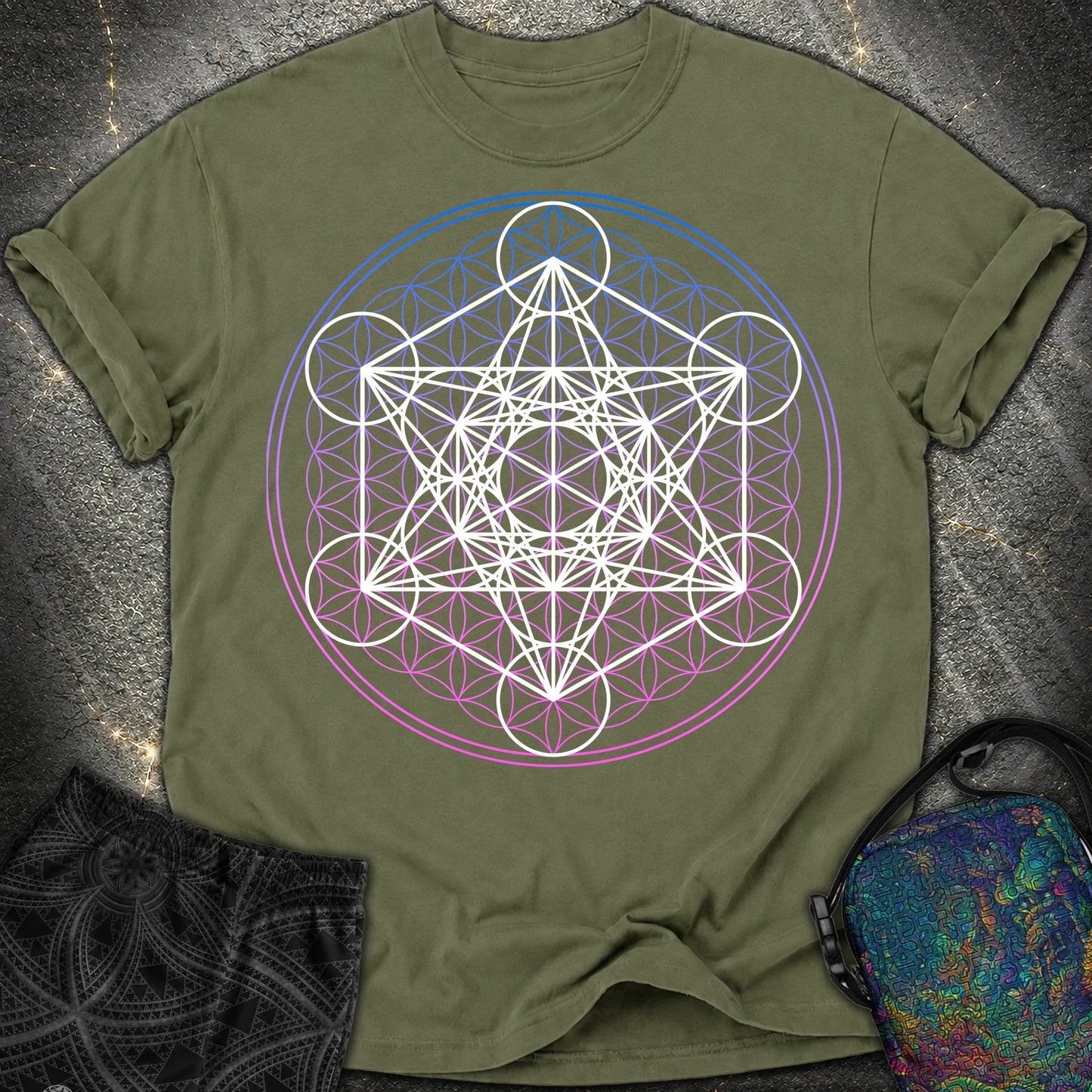 White Metatron Gradient Flower T-Shirt - White Metatron Gradient Flower Comfort T-Shirt - Hemp
