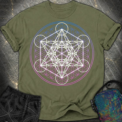 White Metatron Gradient Flower T-Shirt - White Metatron Gradient Flower Comfort T-Shirt - Hemp