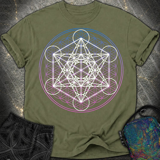 White Metatron Gradient Flower T-Shirt - White Metatron Gradient Flower Comfort T-Shirt - Hemp