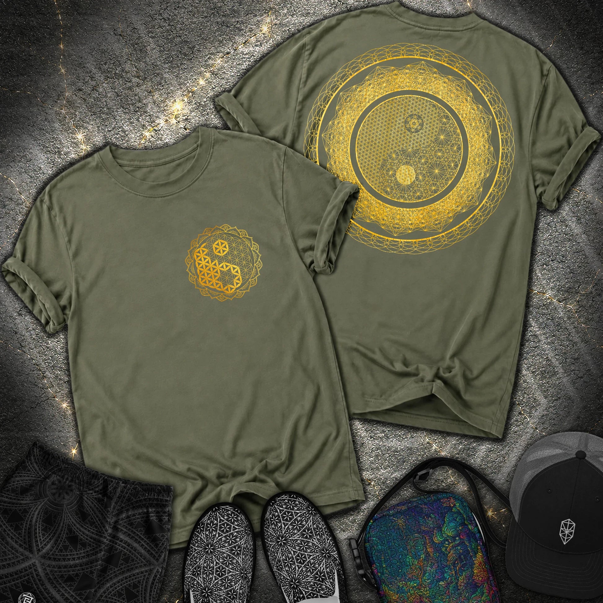 Yin Yang Sacred Geometry 2 Sided T-Shirt - Yin Yang Sacred Geometry 2 Sided Comfort T-Shirt - Hemp