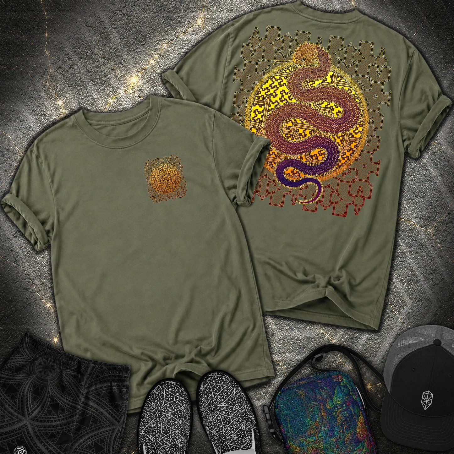 Shipibo Kene Cosmic Snake Comfort 2 Sided T-shirt - Shipibo Kene Cosmic Snake Comfort 2 Sided T-shirt - Hemp