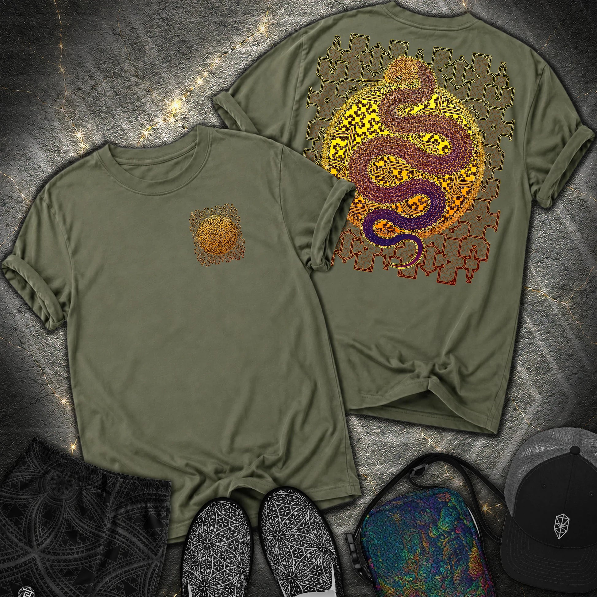 Shipibo Kene Cosmic Snake Comfort 2 Sided T-shirt - Shipibo Kene Cosmic Snake Comfort 2 Sided T-shirt - Hemp