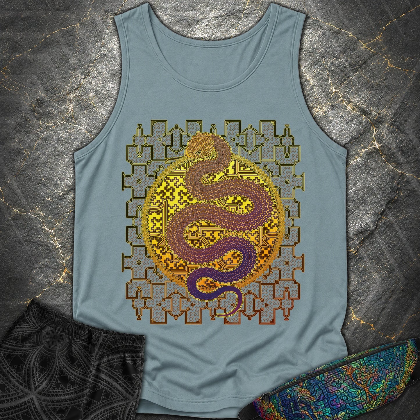 Shipibo Kene Cosmic Snake - Shipibo Kene Cosmic Snake Tank Top - Ice Blue