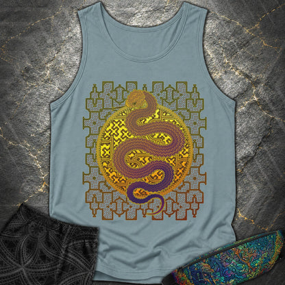 Shipibo Kene Cosmic Snake - Shipibo Kene Cosmic Snake Tank Top - Ice Blue
