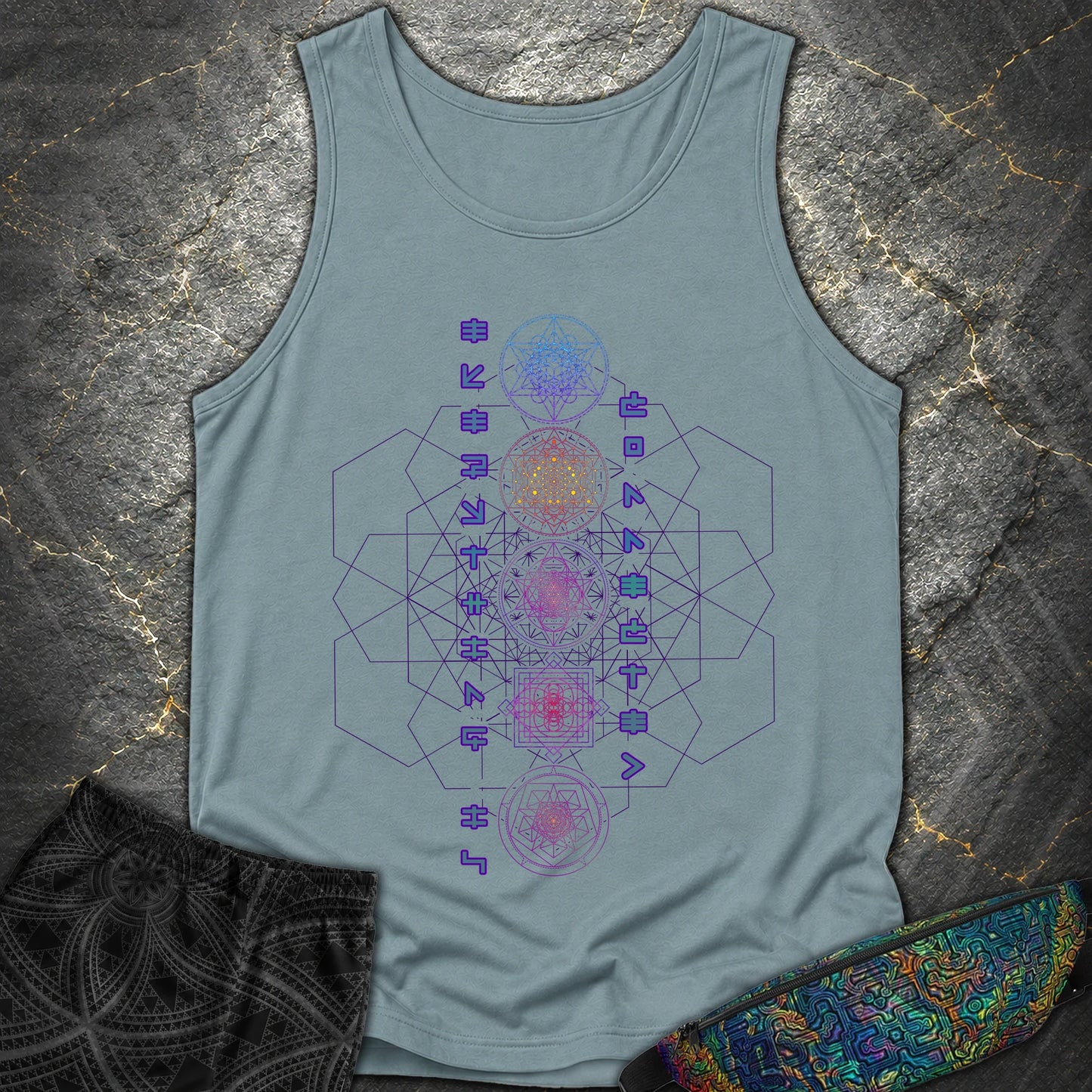 Everything Is Connected Sacred Geometry T-Shirt - Everything Is Connected Sacred Geometry Comfort Tank Top - Ice Blue