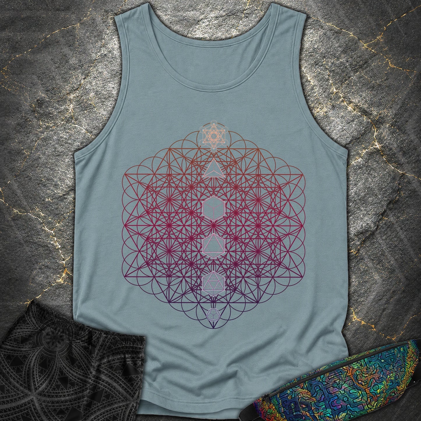 64 Tetrahedron Platonic Solids Metatron - 64 Tetrahedron Platonic Solids Metatron Tank Top - Ice Blue