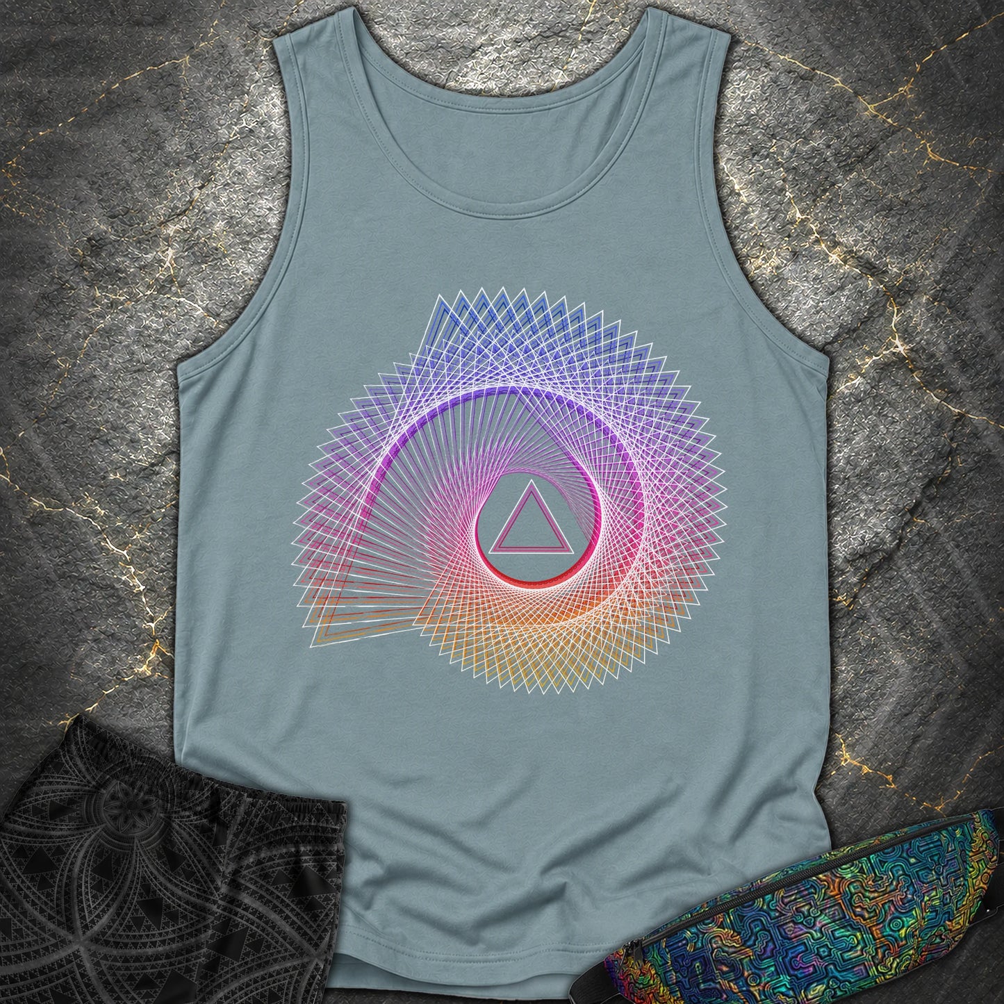 Spiralling Gradient Triangle - Spiralling Gradient Triangle Comfort Tank Top - Ice Blue
