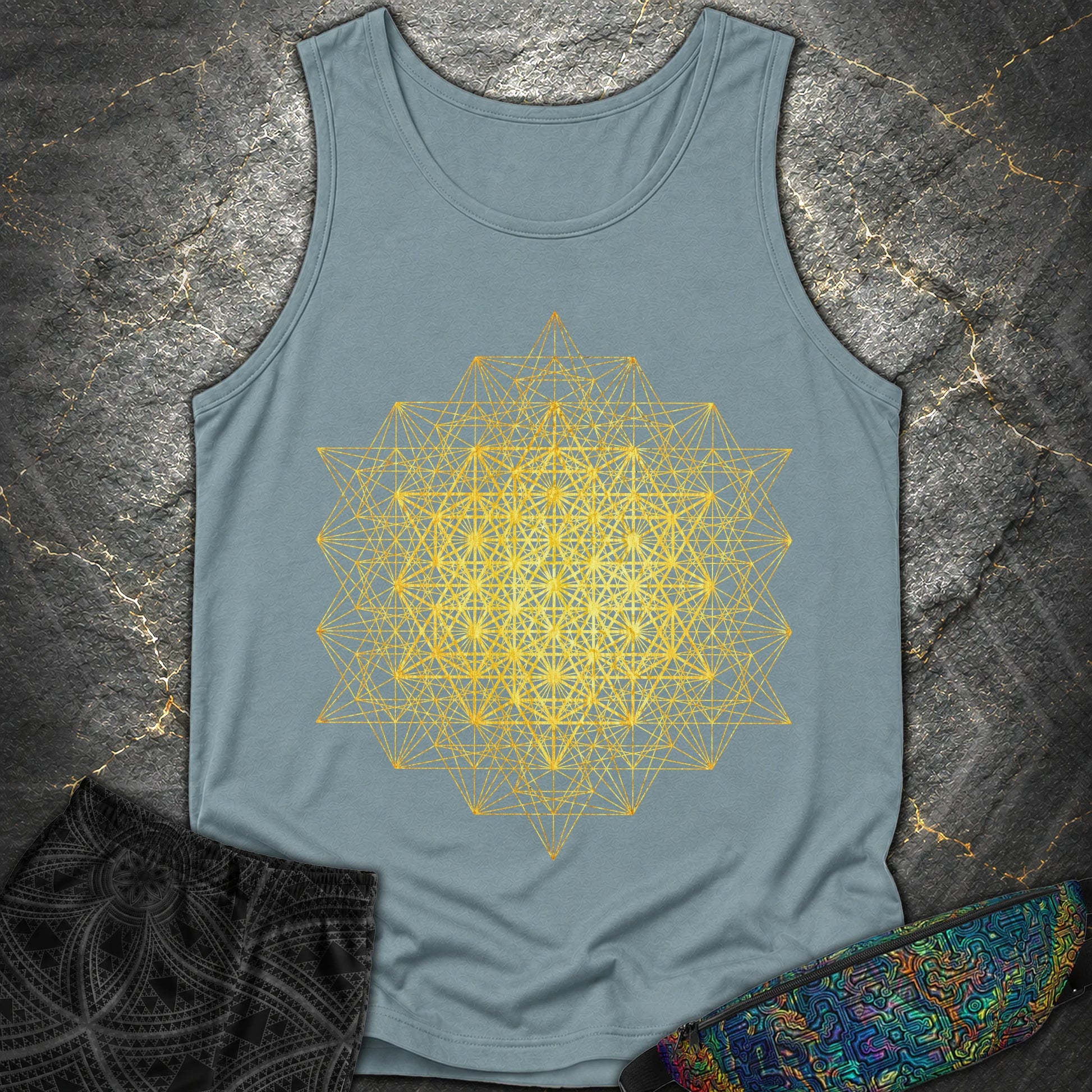 64 Tetrahedron Metatron Grid - 64 Tetrahedron Metatron Grid Comfort Tank Top - Ice Blue