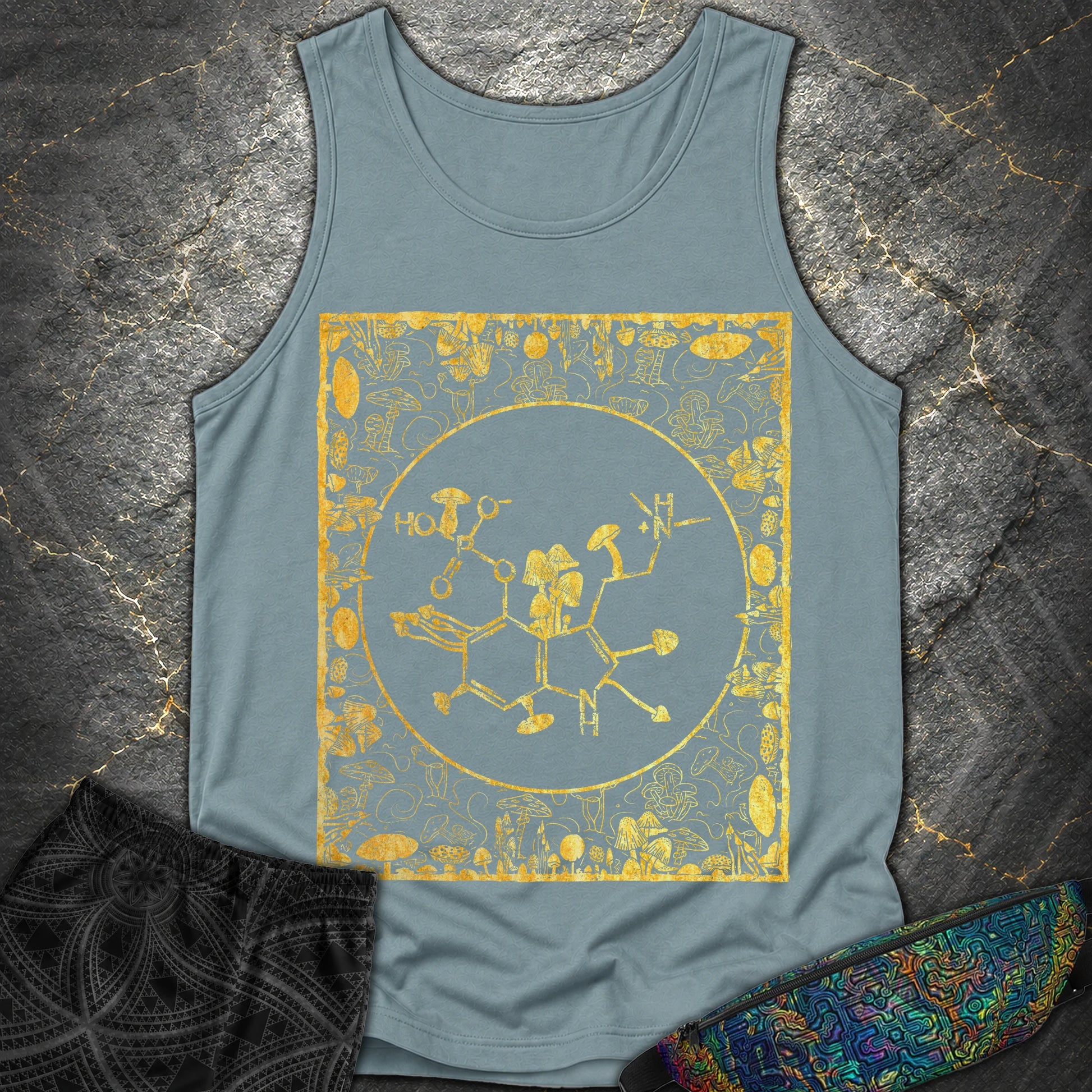 Psilocybin Molecule Mushroom Frame - Psilocybin Molecule Mushroom Frame Comfort Tank Top - Ice Blue