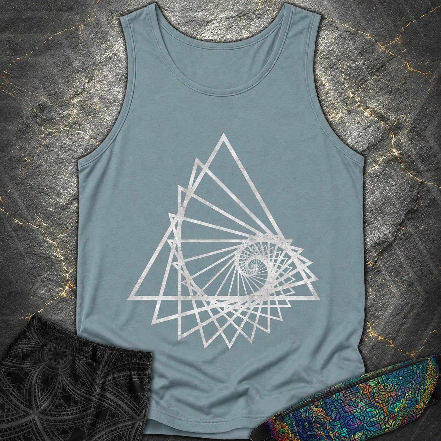 Spiralling Triangle Geometric T-Shirt - Spiralling Triangle Geometric Comfort Tank Top - Ice Blue
