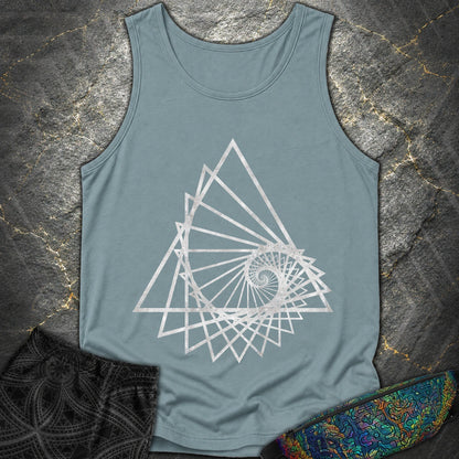 Spiralling Triangle Geometric T-Shirt - Spiralling Triangle Geometric Comfort Tank Top - Ice Blue