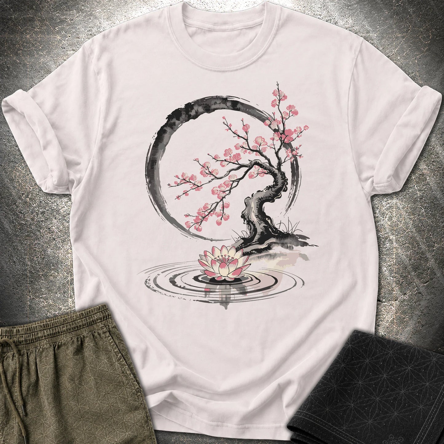 Cherry Blossom Lotus Zen T-shirt - Cherry Blossom Lotus Zen T-shirt - Ice Grey