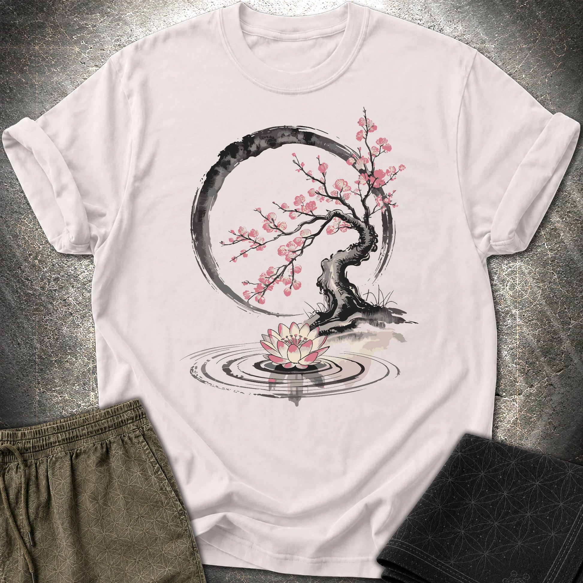 Cherry Blossom Lotus Zen T-shirt - Cherry Blossom Lotus Zen T-shirt - Ice Grey