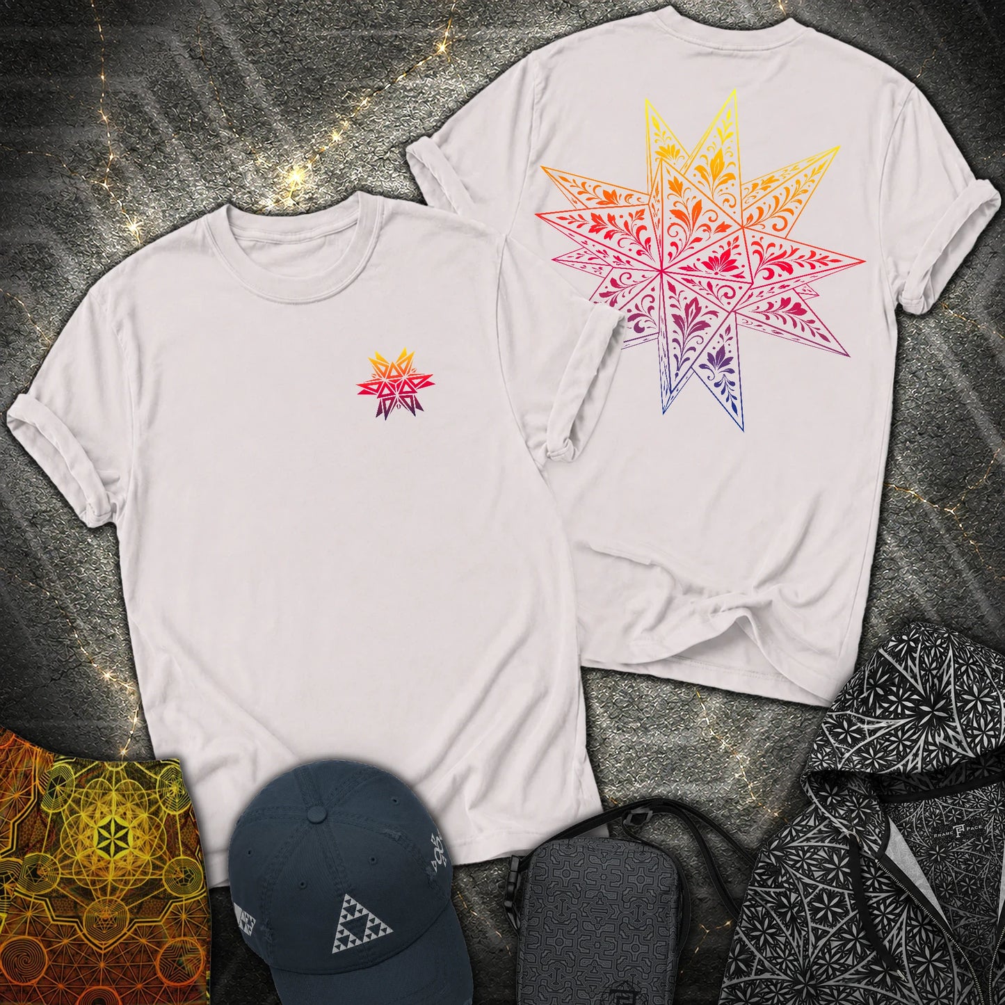 Colorful Stellated Dodecahedron 2 Sided T-Shirt - Colorful Stellated Dodecahedron 2 Sided T-Shirt - Ice Grey