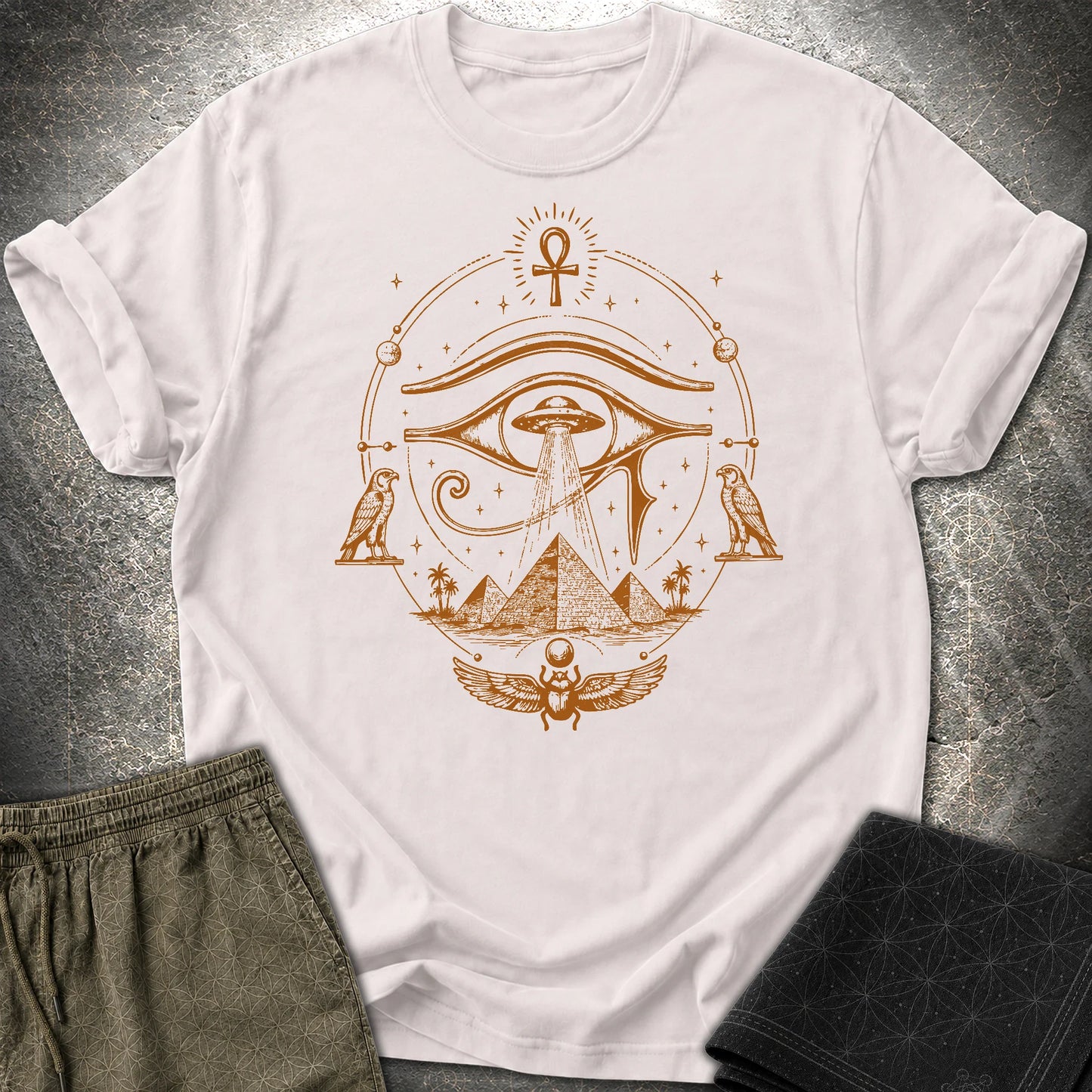 Ancient Eye Over Alien Pyramids - Ancient Eye Over Alien Pyramids T-Shirt - Ice Grey