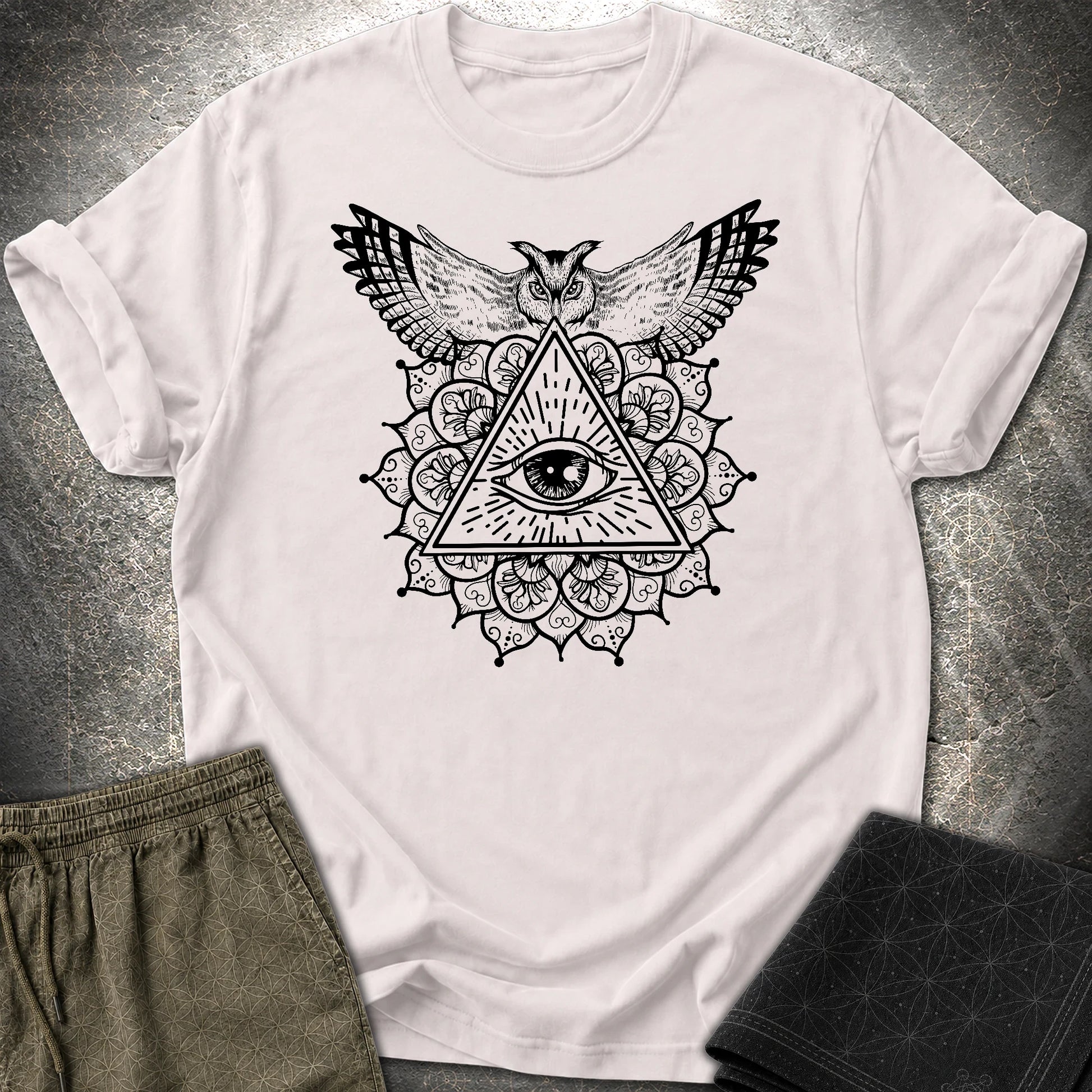 Owl Mandala Providence T-Shirt - Owl Mandala Providence T-Shirt - Ice Grey