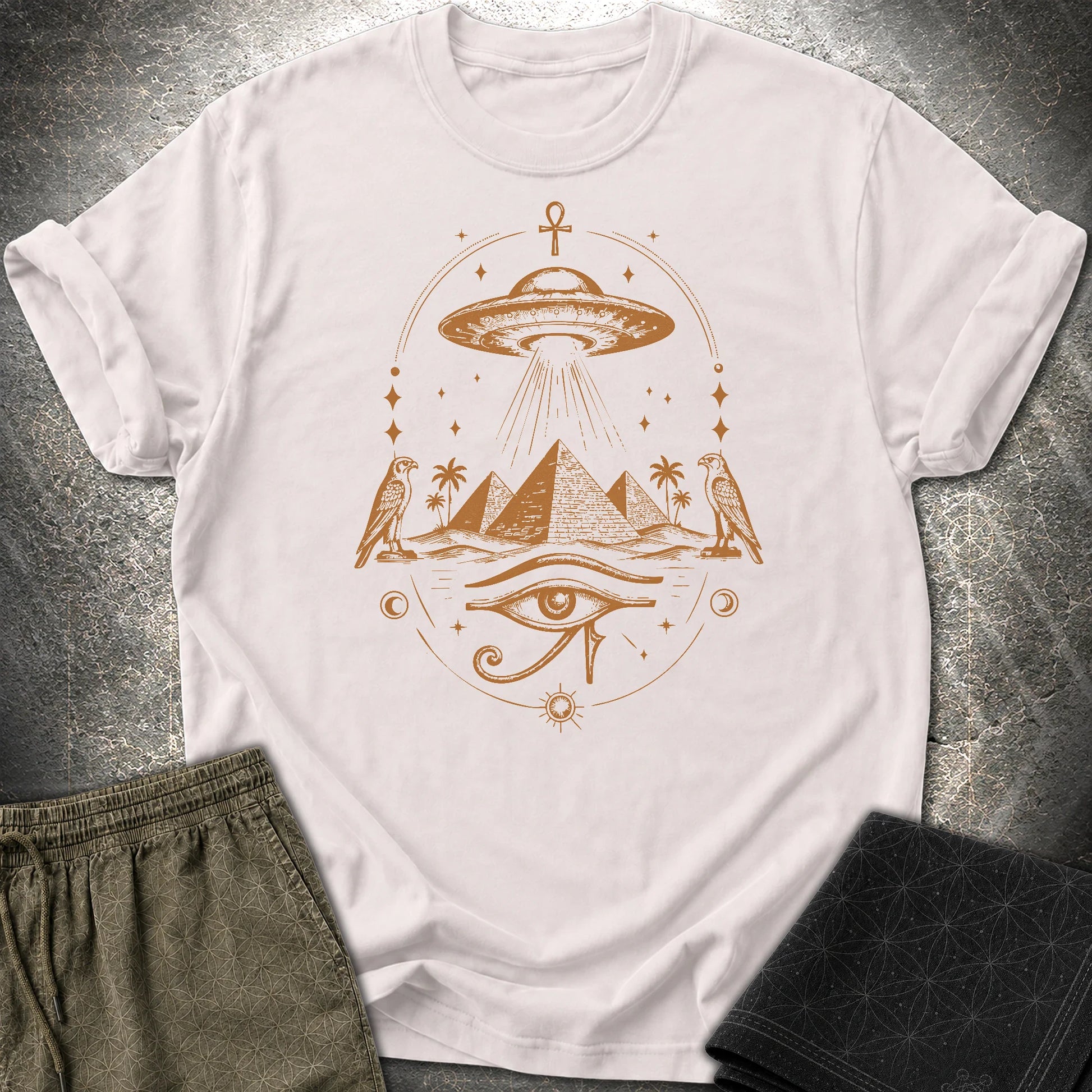 Starship Above the Sacred Pyramids - Starship Above the Sacred Pyramids T-Shirt - Ice Grey