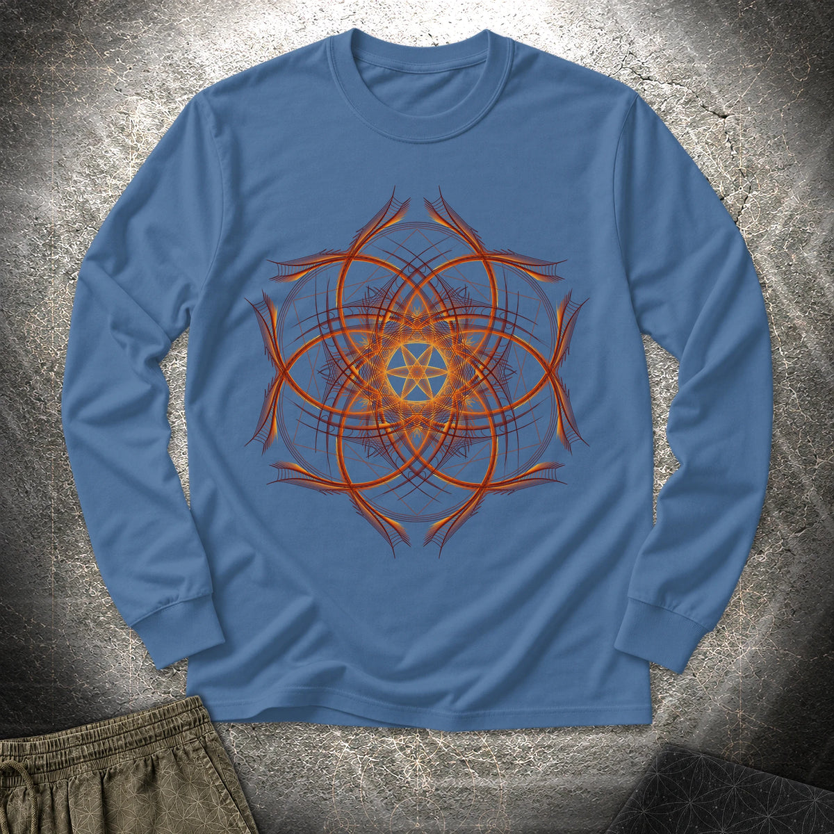 Geometric Sunset Long Sleeve Shirt - Geometric Sunset Long Sleeve Shirt - Indigo Blue