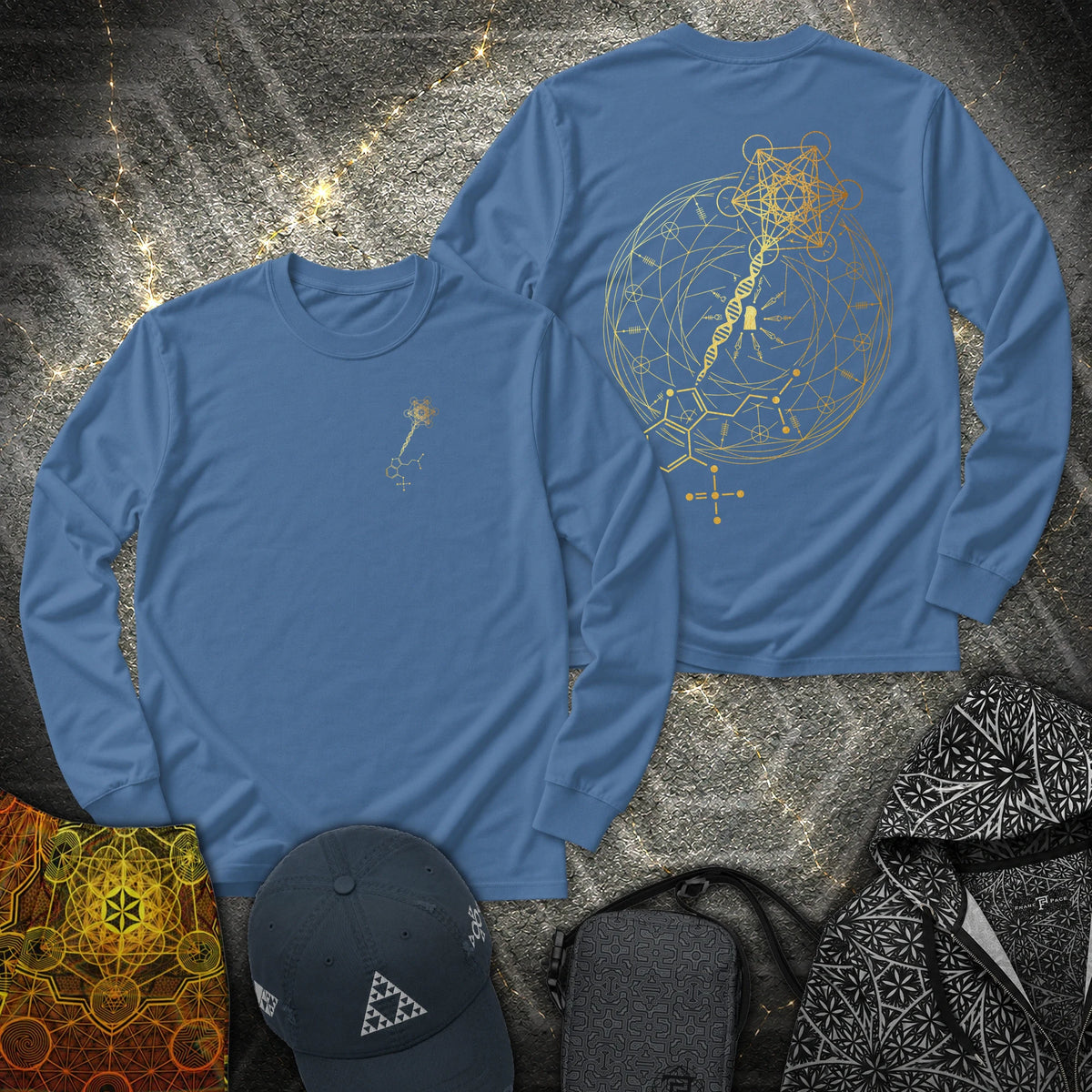 Psilocybin Key To Universe 2 Sided - Psilocybin Key To Universe 2 Sided Long Sleeve Shirt - Indigo Blue