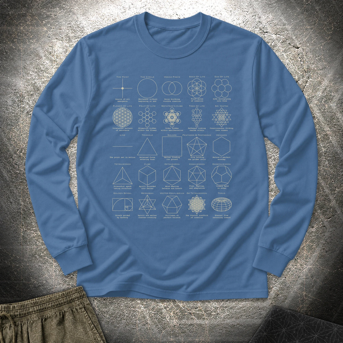 Sacred Geometry Figures - Sacred Geometry Figures Long Sleeve Shirt - Indigo Blue