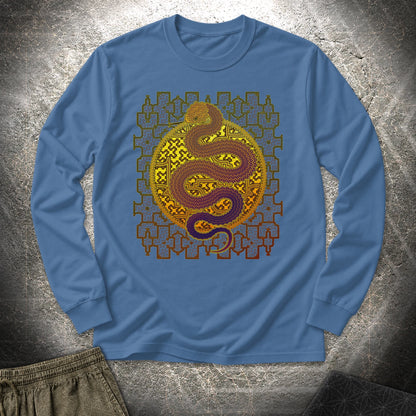 Shipibo Kene Cosmic Snake - Shipibo Kene Cosmic Snake Long Sleeve Shirt - Indigo Blue