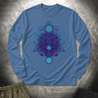 All The Sacred Geometry - All The Sacred Geometry Long Sleeve Shirt - Indigo Blue