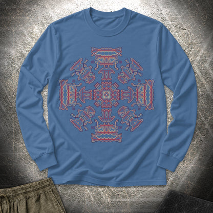 Shamanic Faces Geometric Long Sleeve Shirt - Shamanic Faces Geometric Long Sleeve Shirt - Indigo Blue