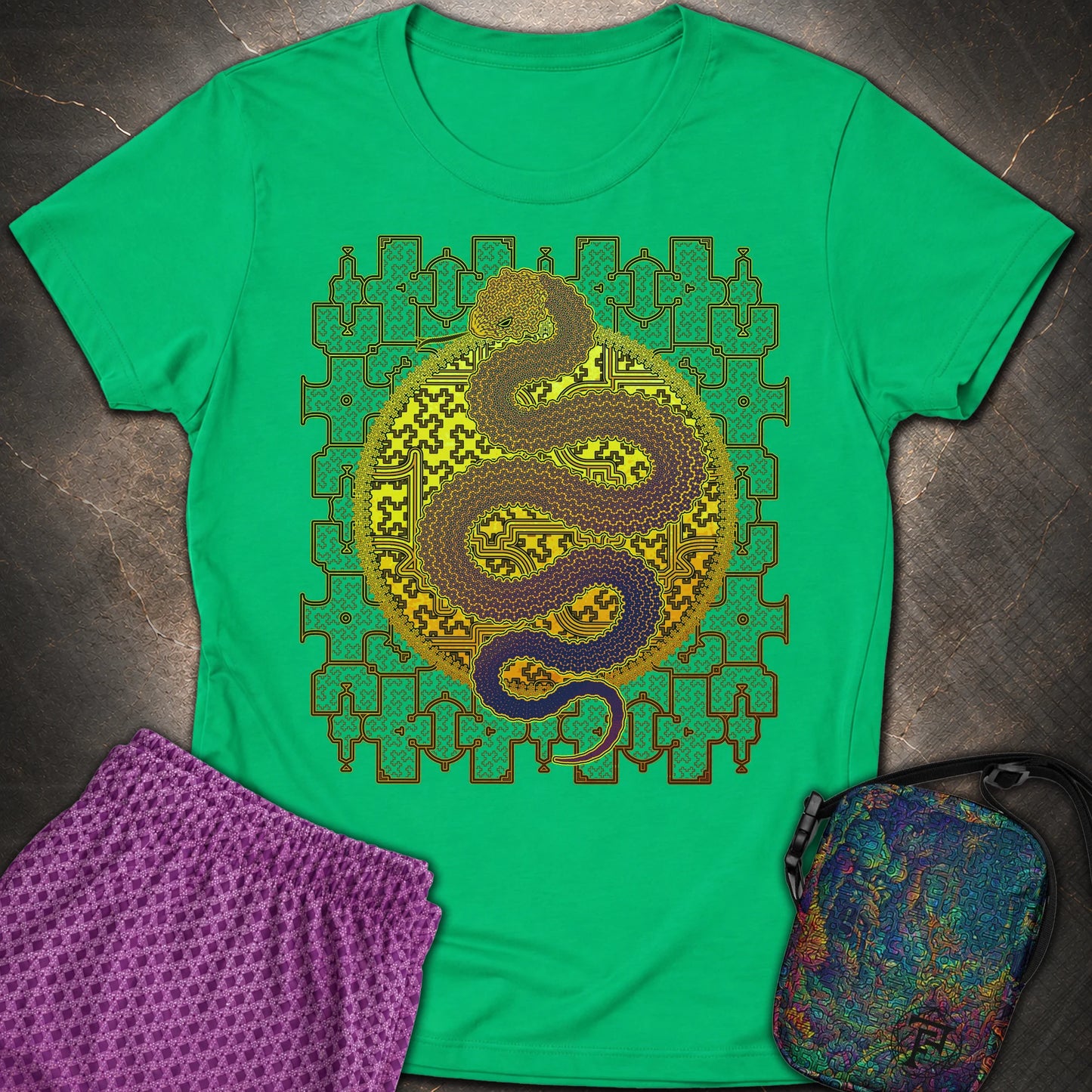 Shipibo Kene Cosmic Snake - Shipibo Kene Cosmic Snake Women's T-Shirt - Irish Green