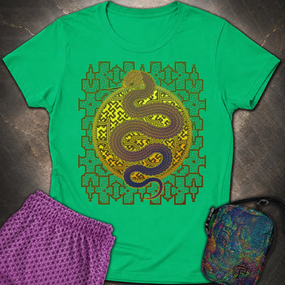 Shipibo Kene Cosmic Snake - Shipibo Kene Cosmic Snake Women's T-Shirt - Irish Green
