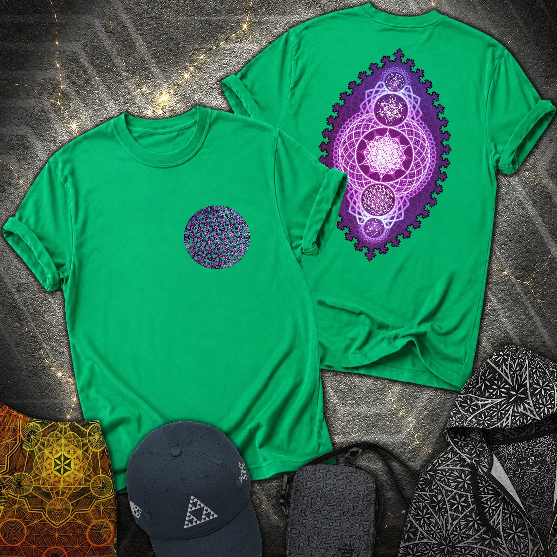 Fractal Sacred Geometry 2 Sided T-Shirt - Fractal Sacred Geometry 2 Sided T-Shirt - Irish Green