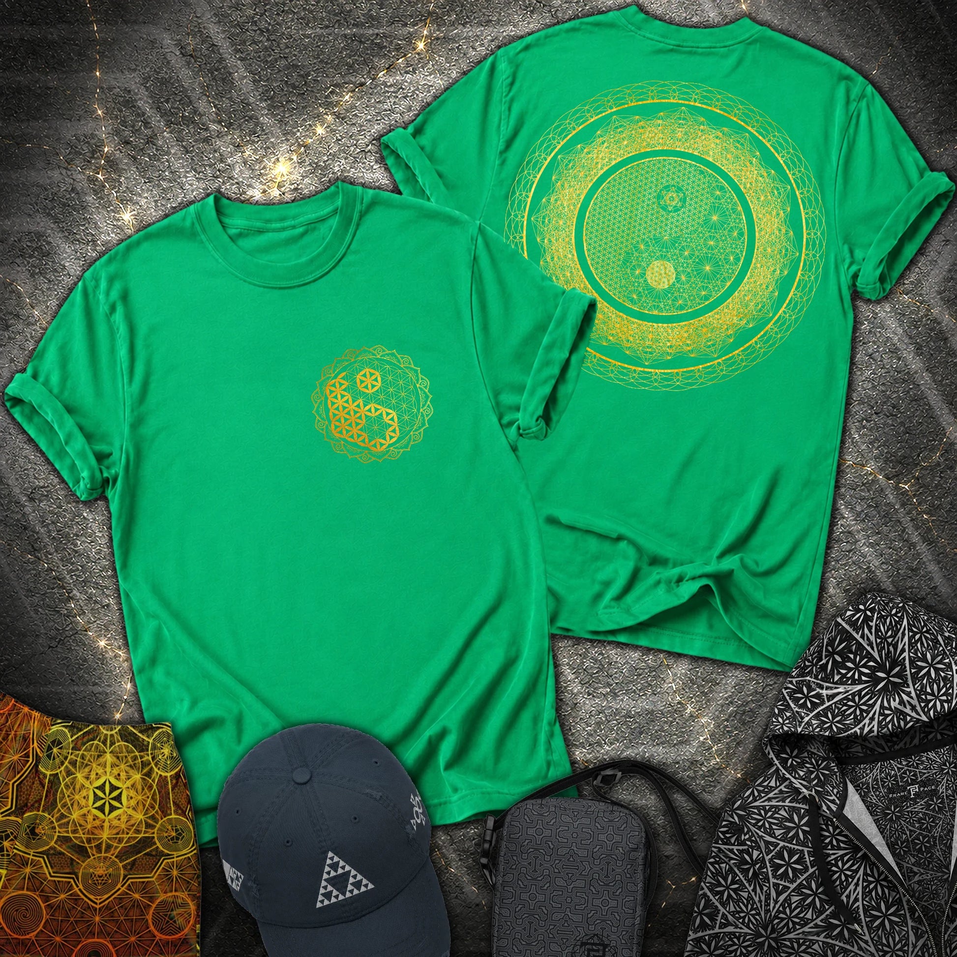 Yin Yang Sacred Geometry 2 Sided T-Shirt - Yin Yang Sacred Geometry 2 Sided T-Shirt - Irish Green